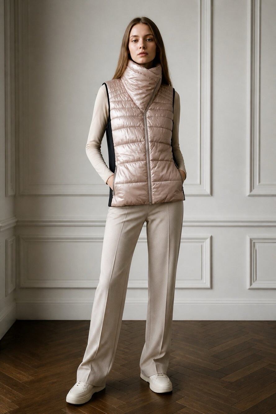 Calvin Klein Performance Vest Beige Quilted Puffer Pockets PF9V9988 Women Size L